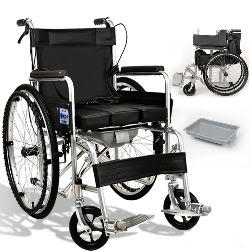 老人轮椅残疾人折叠老年人带坐便轻便便携多功能手推车代步车